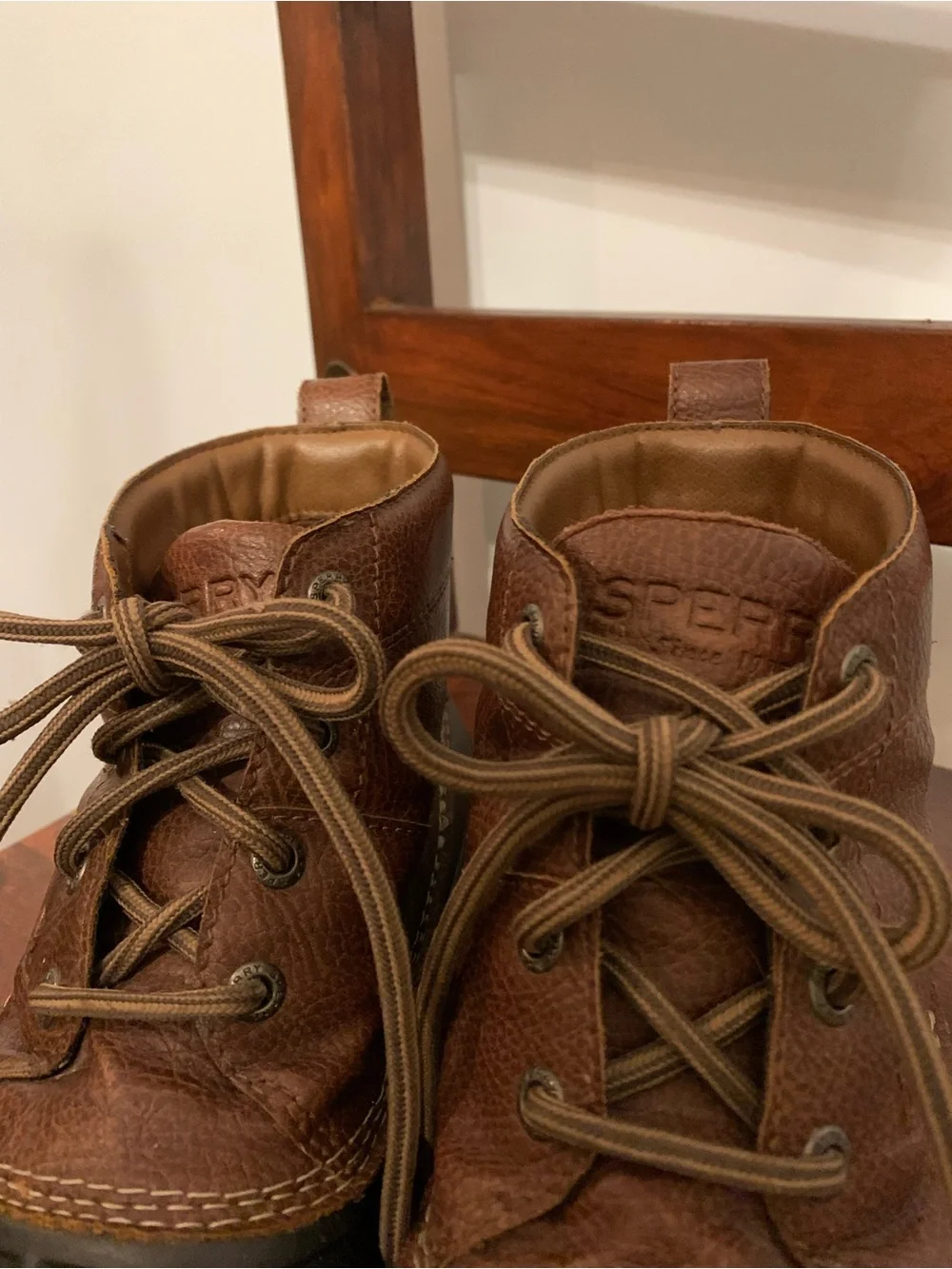 Sperry Brown Leather and Black Rubber Lace-Up Duck Boots
